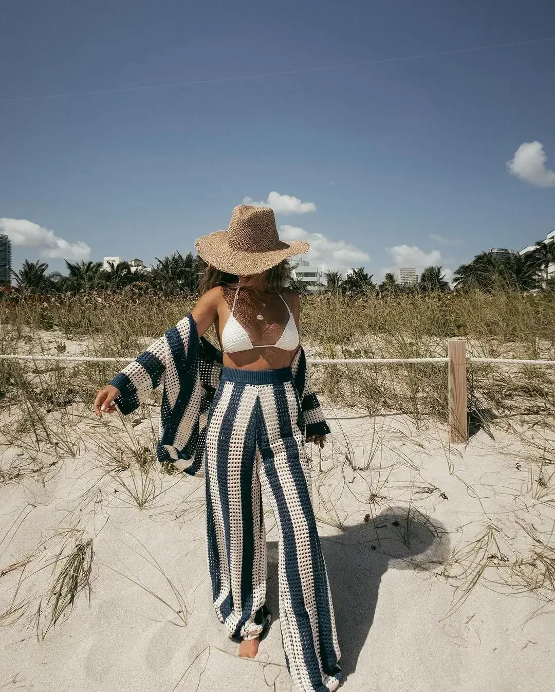 Comfy bohemian women's two-piece set, a chic summer outfit ideal for warm weather and vacation.