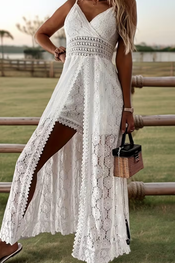 Chic women's V-neck wide-leg jumpsuit, perfect for elegant occasion wear, summer parties, or vacation style.