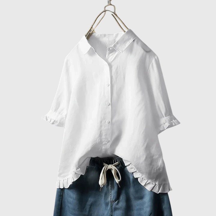 Chic women's versatile long sleeve blouse, perfect for casual wear or business casual outfits. Elegant spring fashion top.