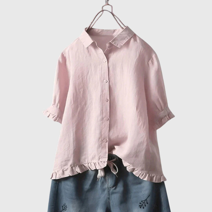 Versatile women's long sleeve top, a chic blouse perfect for both casual and business casual wear. Sophisticated style.