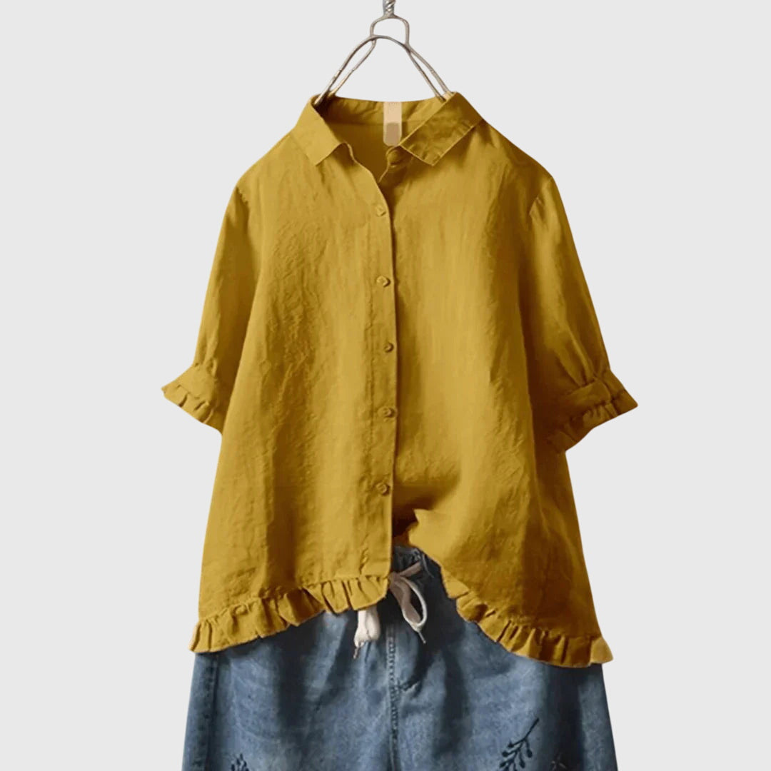Women's versatile chic long sleeve shirt, an elegant top for casual, business casual, or sophisticated spring fashion.