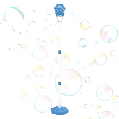 A group of children gathered around the red shark-shaped light-up bubble machine, laughing and chasing bubbles