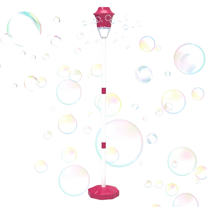 Side view of the portable automatic bubble maker for kids, showcasing its light-up feature and simple button operation