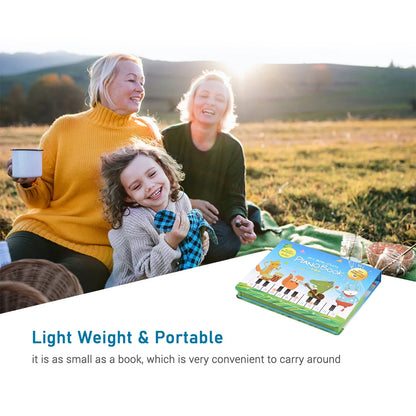 Children's musical piano book with animal illustrations for interactive learning and fun