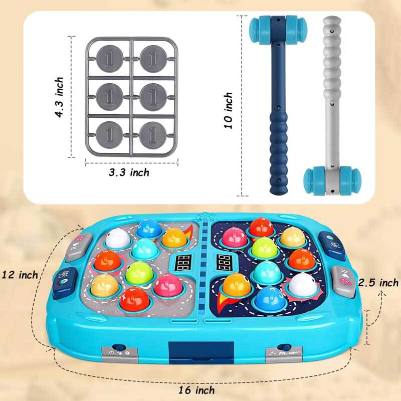 Interactive Whack-A-Mole game with bright lights & sounds, engaging children's sensory play.