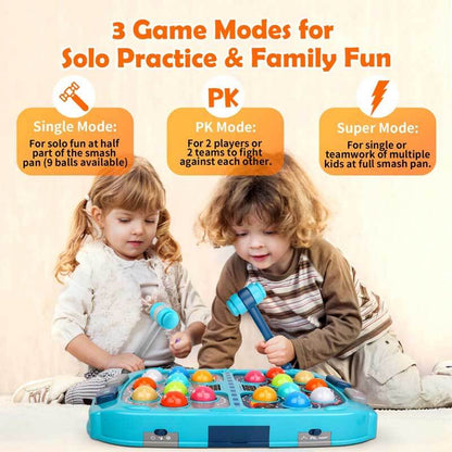 Overhead view of Whack-A-Mole game for kids, promoting hand-eye coordination and quick reflexes.