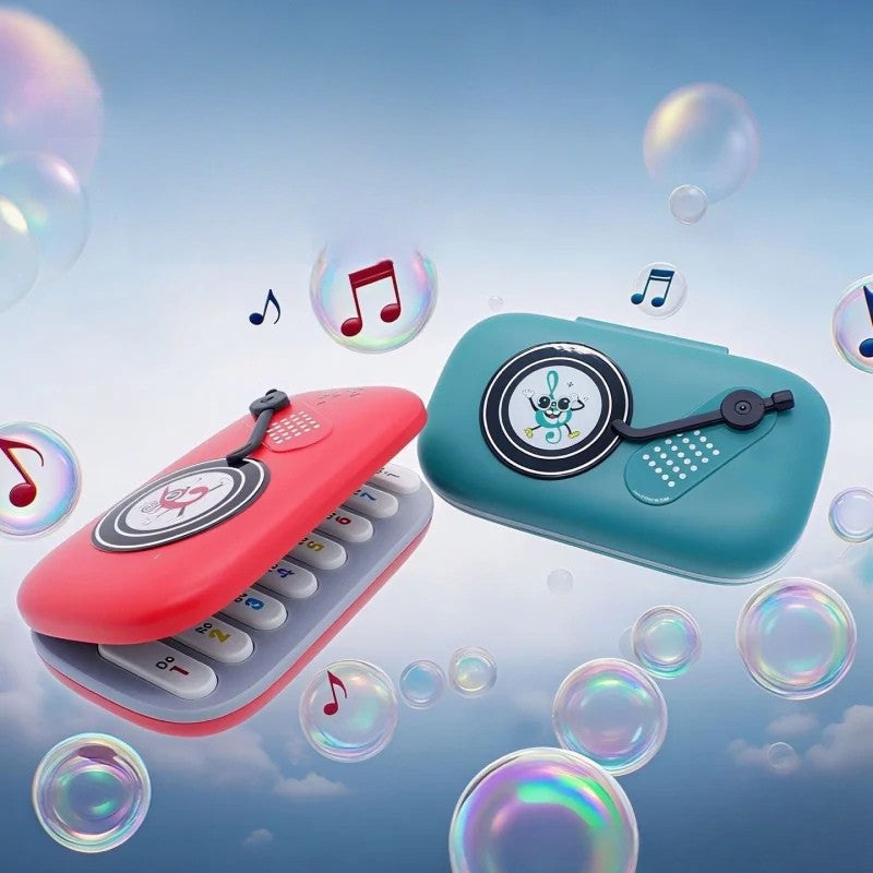 Child playing with an interactive music and light piano toy, fostering skill development and creative play.
