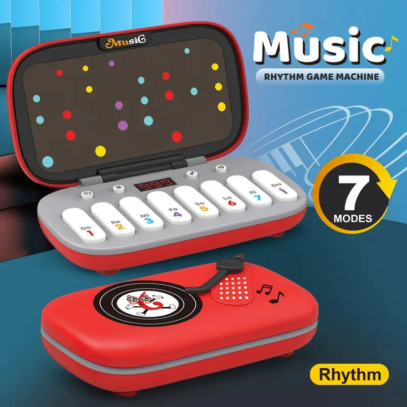Children's interactive piano toy with flashing lights and various musical instrument sounds for kids play.