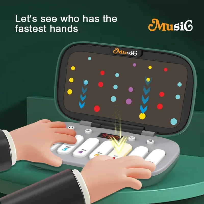 Side view of a vibrant educational music toy, a light piano designed for toddler skill development.