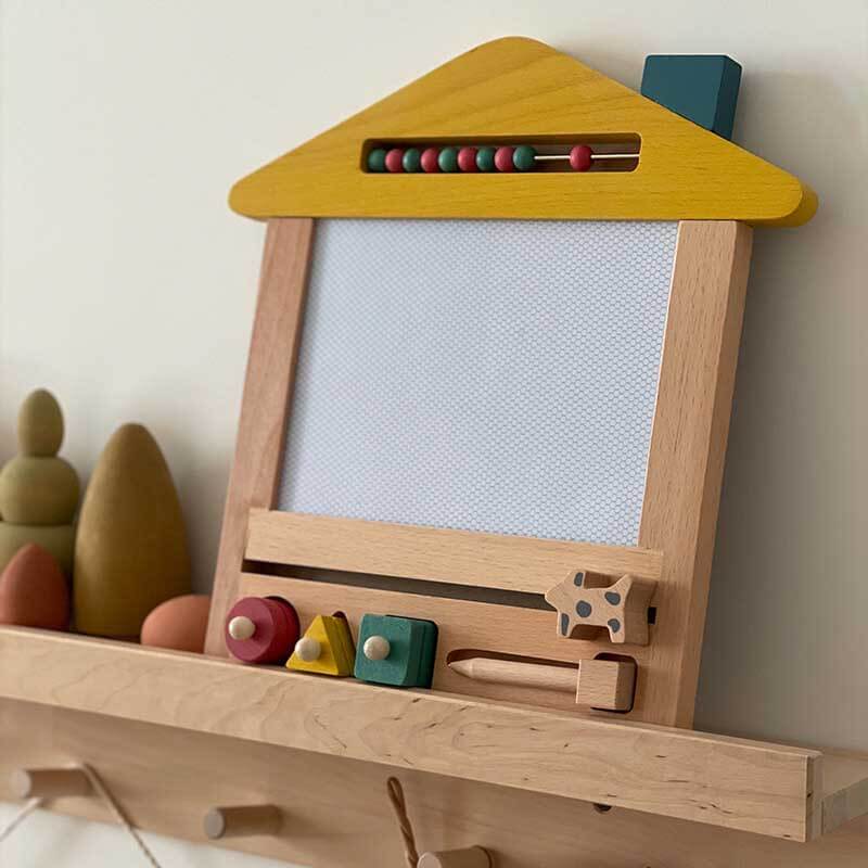 Toddler gift: wooden magnetic drawing board with easy-slide eraser, durable and fun activity toy.