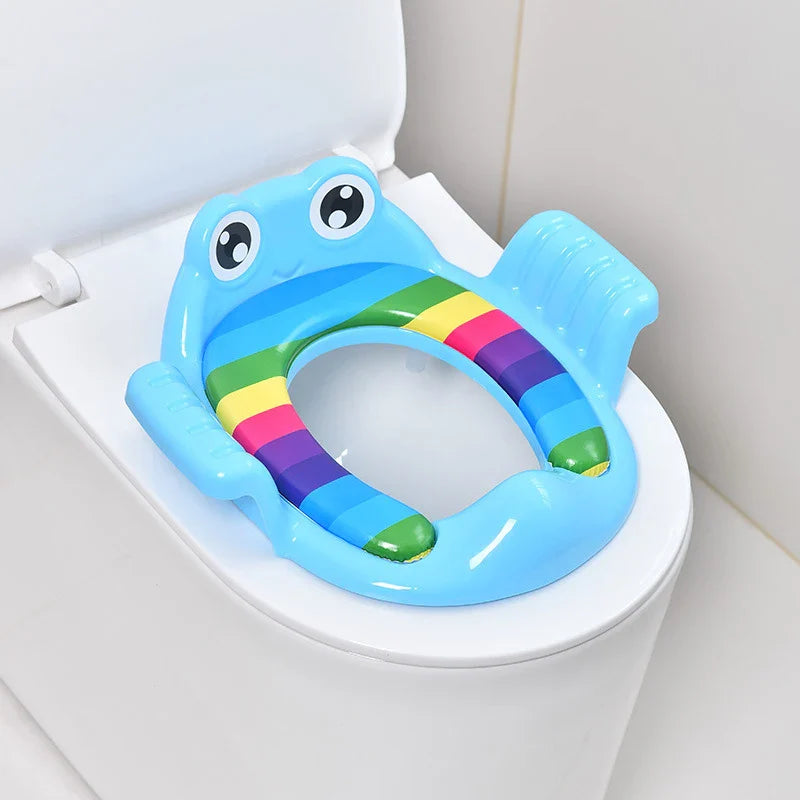 Potty training seat with thick cushioning, gender-neutral design, perfect for a child's bathroom