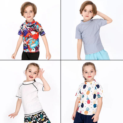 Green short sleeve rash guard for toddlers, providing effective sun protection for delicate skin.
