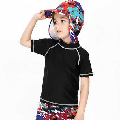 Purple kids' UV protection swim shirt, a must-have for beachwear and pool days.