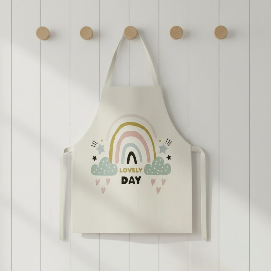 Kids' role-play apron with various vehicles, providing stain protection for creative play