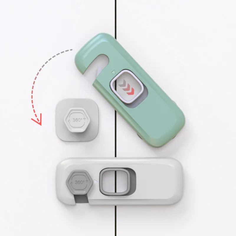 Child safety cabinet lock, white, for drawers & doors, prevents baby access to hazards.