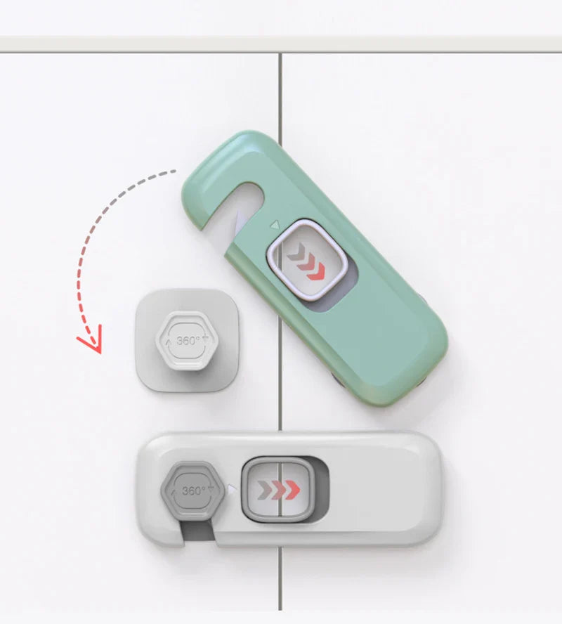 Child protection device: cabinet lock, crucial for toddler safety at home.