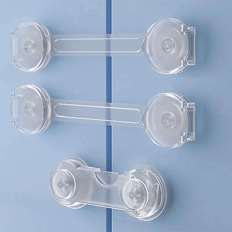 Child Safety Cabinet Locks (5-Pack) clear adhesive baby proofing latches for drawers, child protection