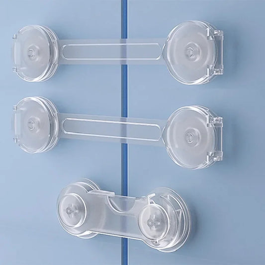 Child Safety Cabinet Locks (5-Pack) clear adhesive baby proofing latches for drawers, child protection