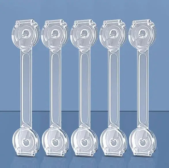 Child proofing adhesive locks: 5-pack for cabinets and drawers, transparent design for home safety