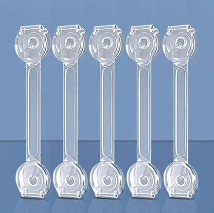 Child proofing adhesive locks: 5-pack for cabinets and drawers, transparent design for home safety