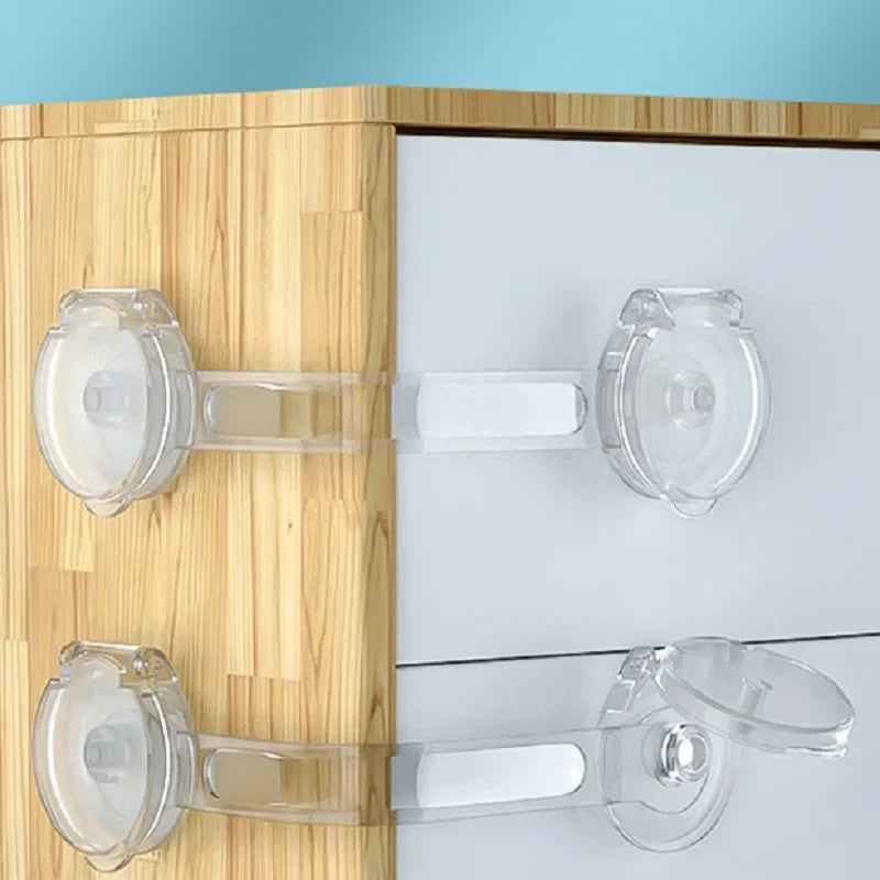 Child safety latches (5-pack) for cabinets and drawers, adhesive for quick baby proofing of home