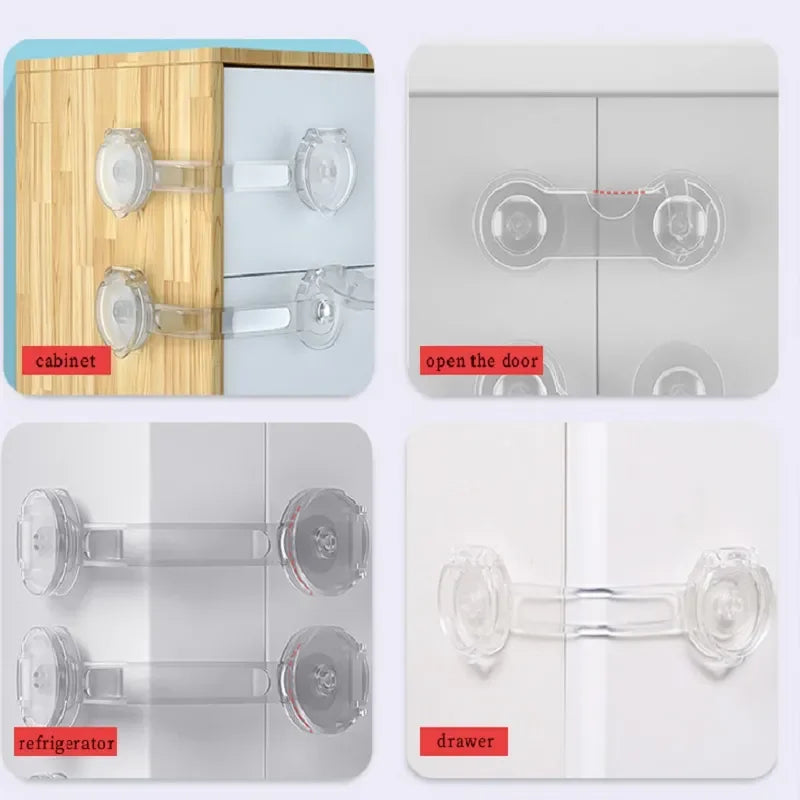 Toddler safety locks 5-pack, transparent child-proof latches for cabinets and drawers, home security