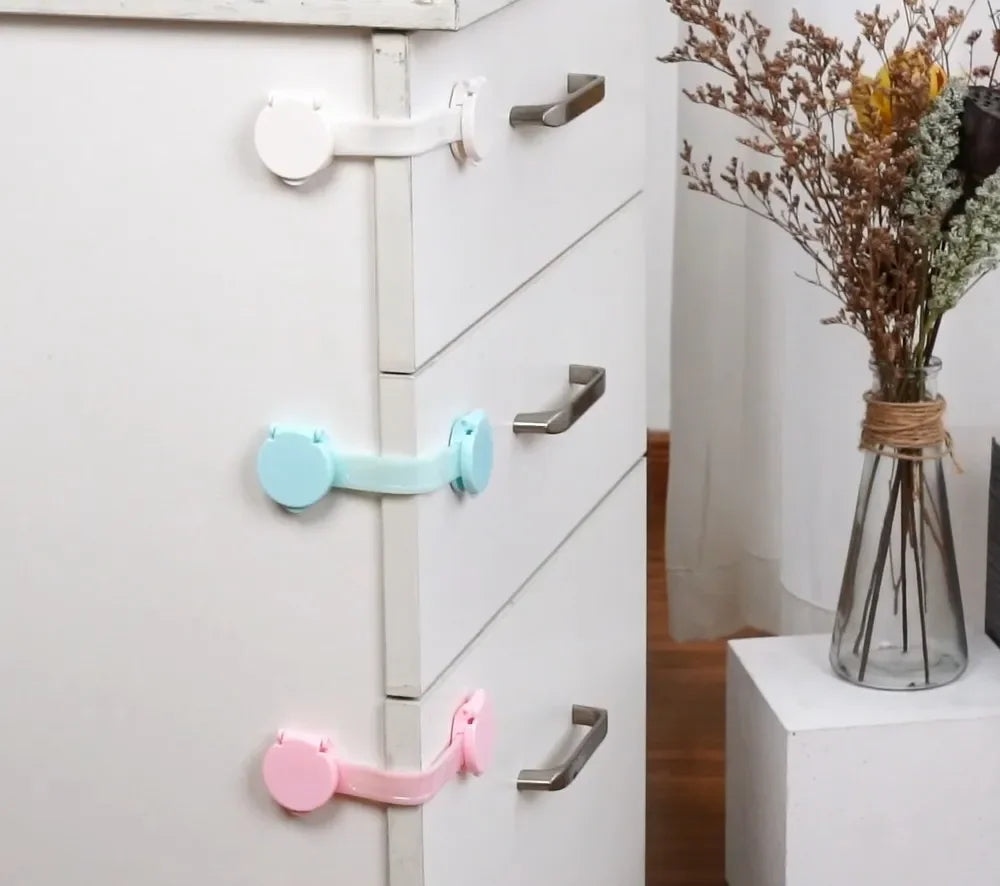 Baby proofing multi-purpose adhesive locks for cabinets and drawers, 5-pack child safety devices