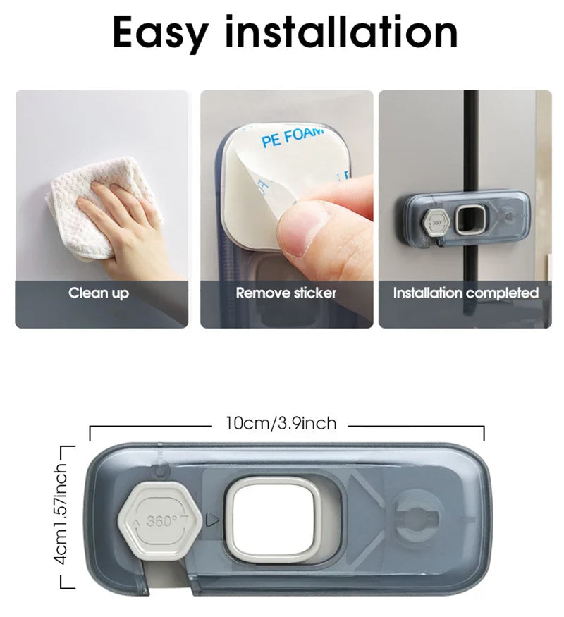 Child safety appliance lock, gray-blue design ensuring baby proofing for cupboards