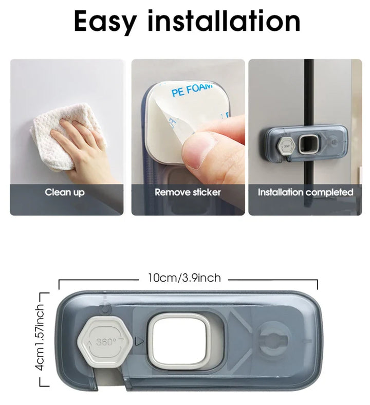 Child safety appliance lock, gray-blue design ensuring baby proofing for cupboards