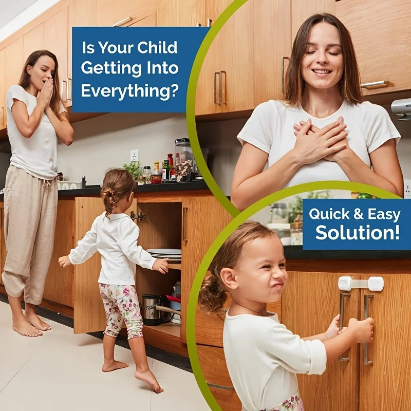 Close-up of the durable plastic child safety lock mechanism, designed for strong baby protection.