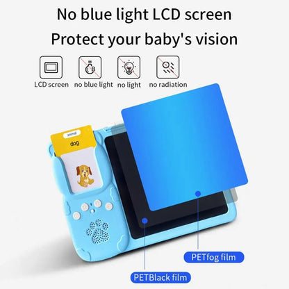 Close-up of a child interacting with a learning tablet's drawing pad feature, colorful graphics.