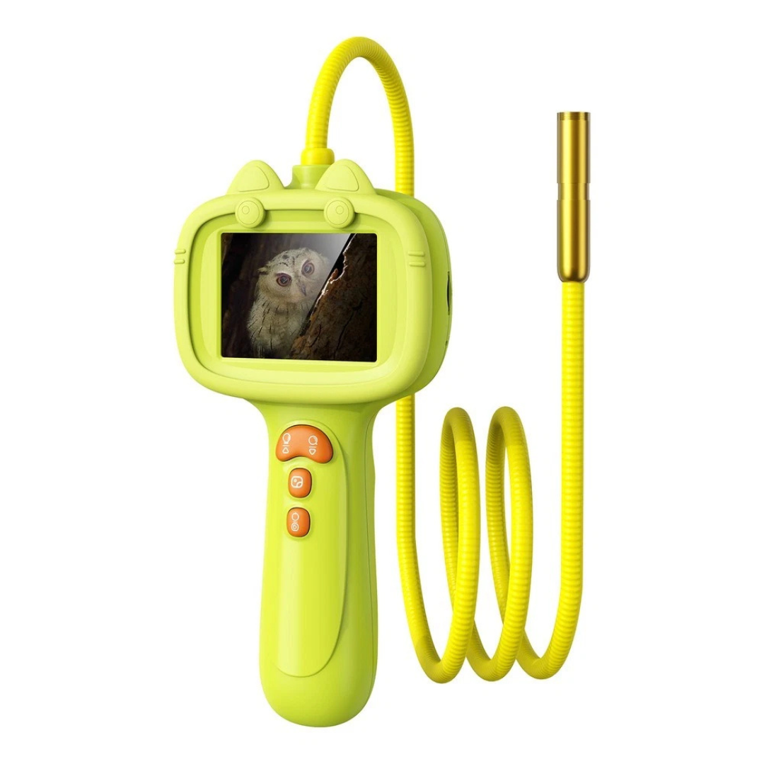 Child using WonderScope exploring camera, a red educational toy for outdoor discovery and scientific learning