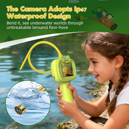 Group of children sharing a WonderScope screen, demonstrating collaborative learning with the kids' camera