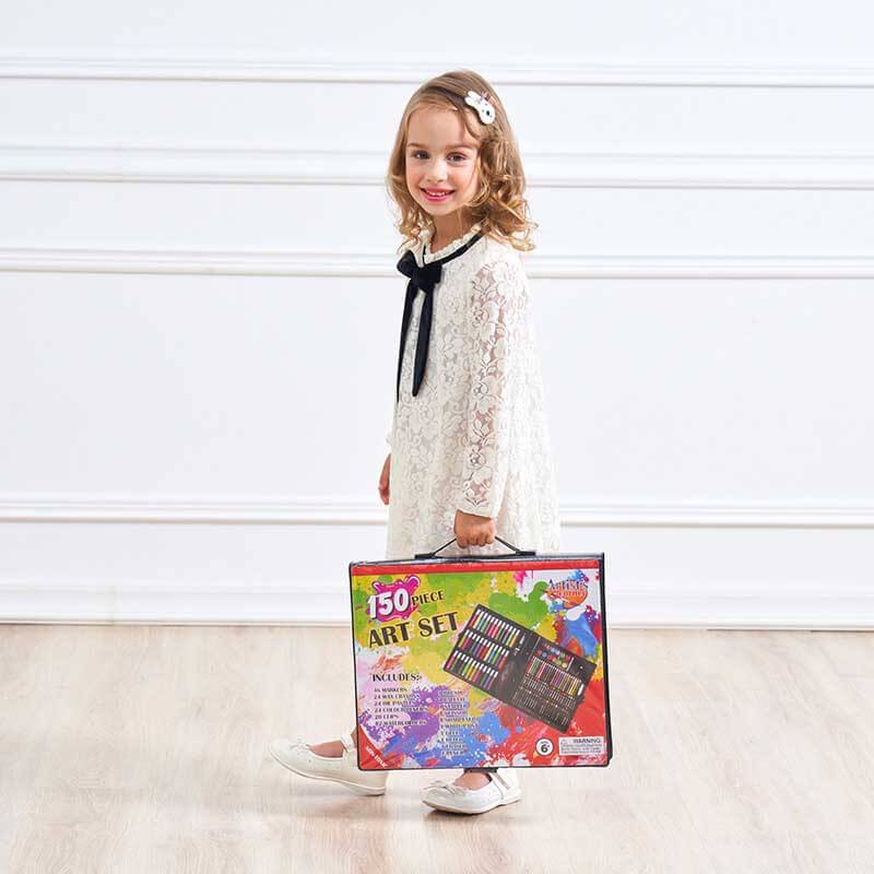 Children drawing with colorful pencils from a creative art supply kit, inspiring young artists