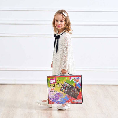 Children drawing with colorful pencils from a creative art supply kit, inspiring young artists