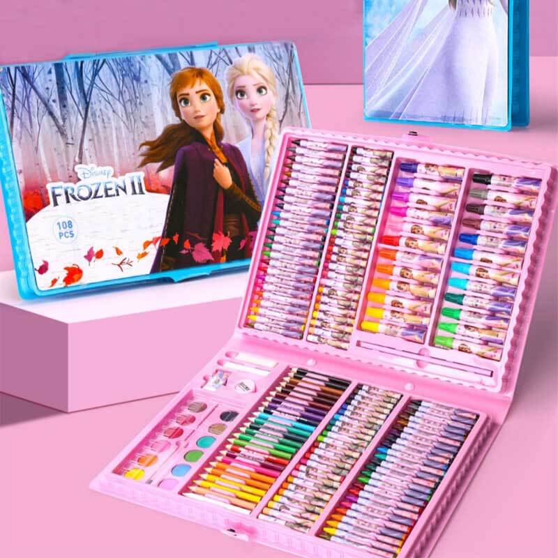 Happy child immersed in a fun drawing activity with their new children's art kit