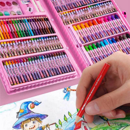 Children's creative art supply kit featuring a palette of watercolors and sturdy brushes
