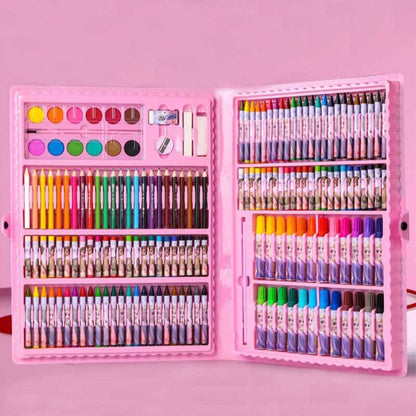 Toddler experimenting with finger paints from a safe, non-toxic children's art supply kit