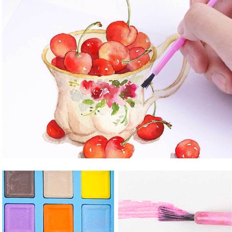 Kids painting vibrant pictures with brushes and non-toxic paints from an educational art kit