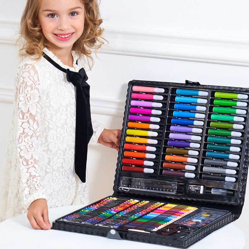 Brightly colored children's art supply kit, perfect as a gift for budding artists
