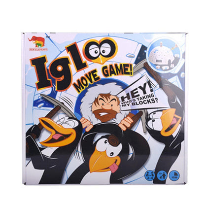 Two children laughing while playing the educational Igloo Ice Challenge penguin board game.