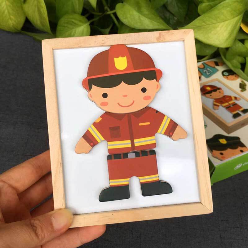 Colorful pine wood jigsaw puzzle featuring various careers, a perfect toddler toy for learning.