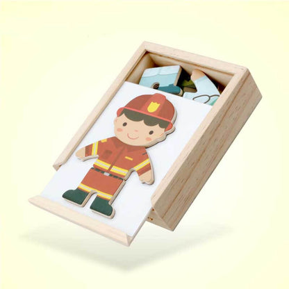 Wooden career puzzle toy with vibrant illustrations, designed for educational play and cognitive development.