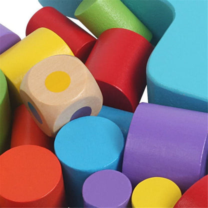 Close-up of Wooden Moon Stacking Balance Game pieces, vibrant and smooth for kids