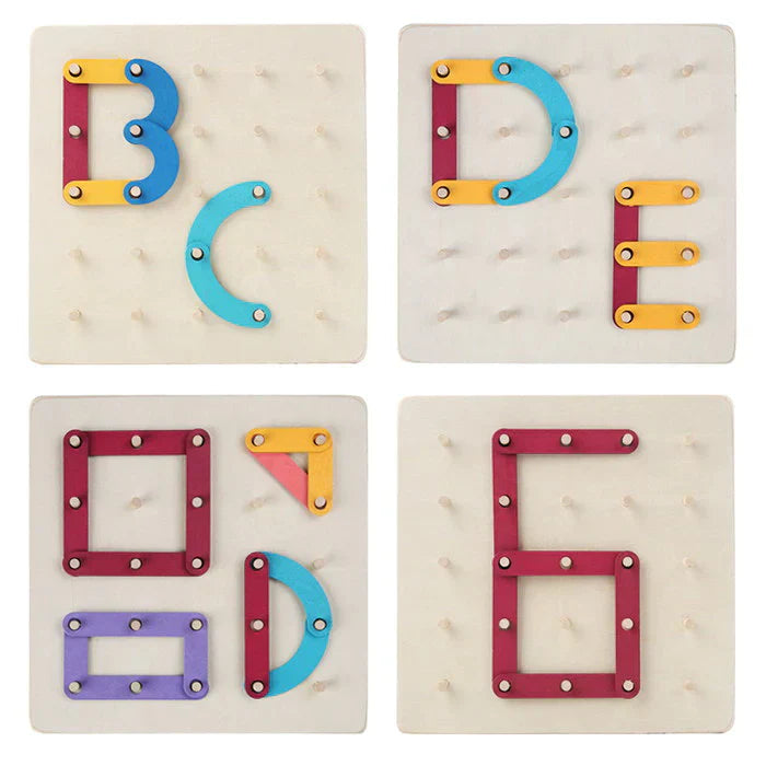Vibrant wooden pegboard puzzle, a fun and educational toy for young children.