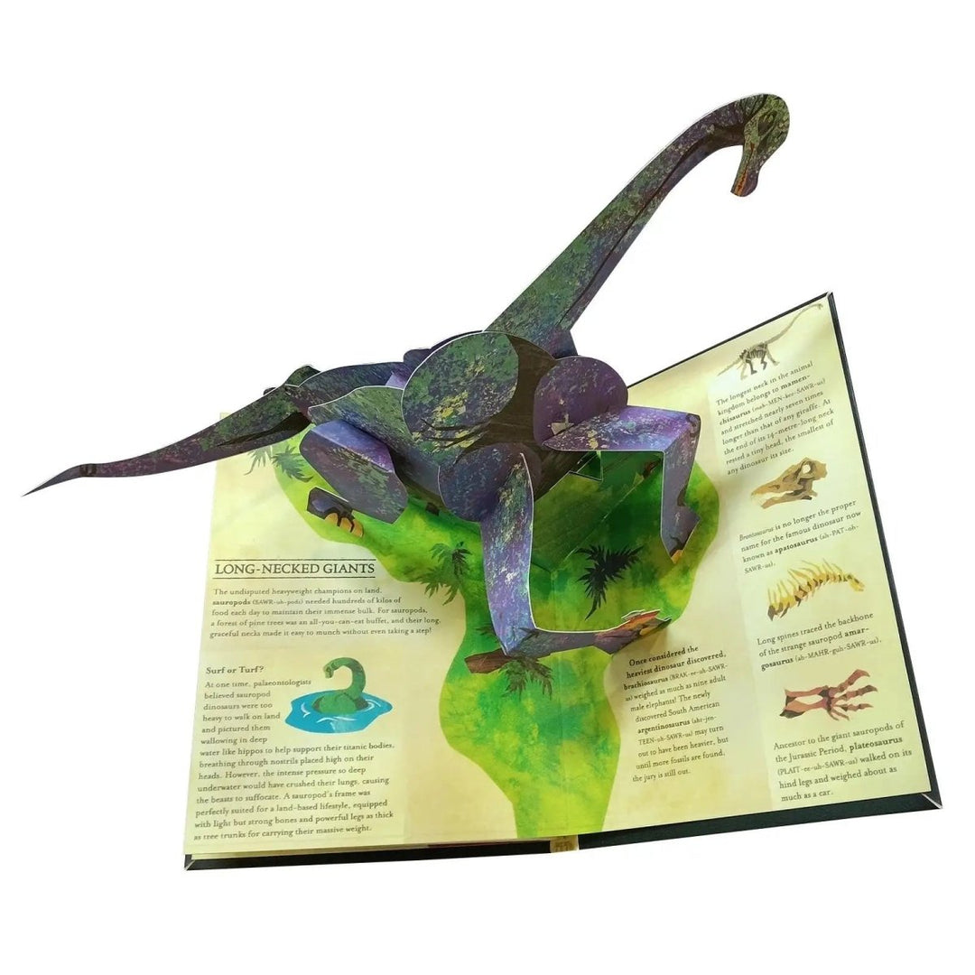 Interactive 3D dinosaur pop-up book, a fun kids' activity exploring prehistoric worlds & educational learning.