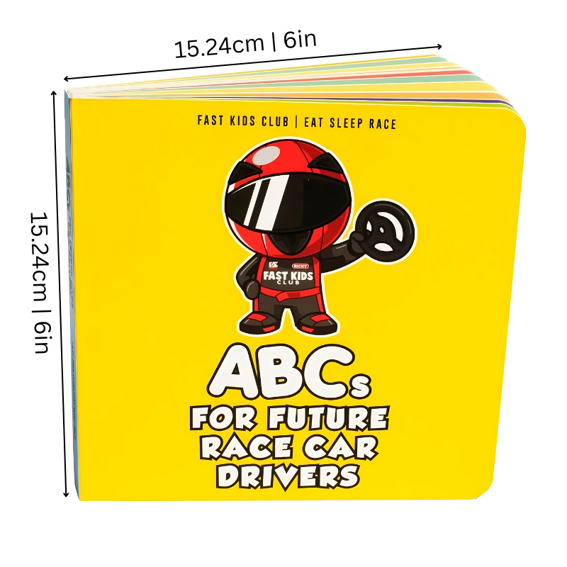 Toddler's early education board book with automotive themes, teaching ABCs to kids