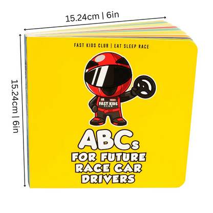 Toddler's early education board book with automotive themes, teaching ABCs to kids
