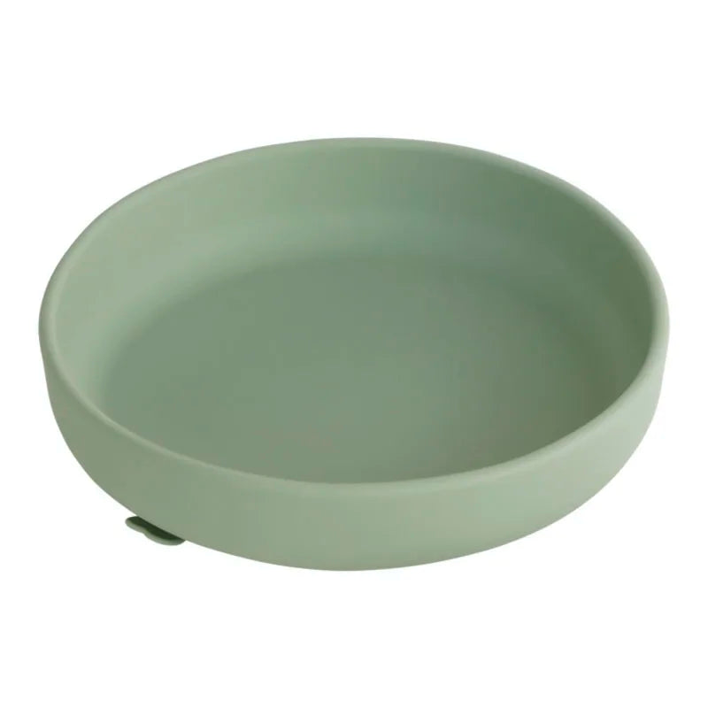 Flexible silicone children's bowl, BPA-free, safe for microwave and dishwasher.