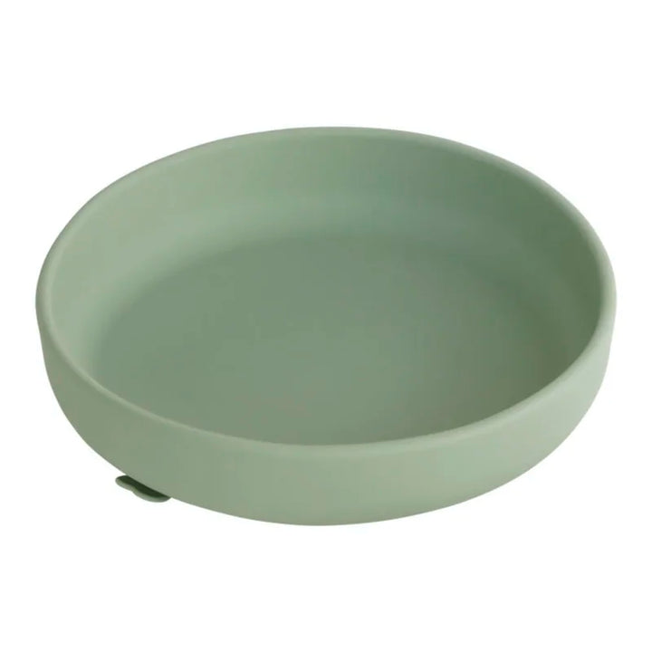 Flexible silicone children's bowl, BPA-free, safe for microwave and dishwasher.